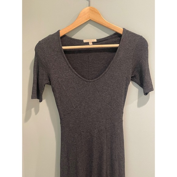 Bordeaux‎ Gray Maxi Dress V Neck Short Sleeve Casual Knit Flowy Flared - Picture 3 of 7